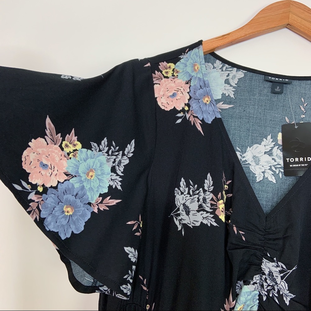 NWT Torrid Black Floral Flutter Midi Dress Size 2X - Picture 9 of 12